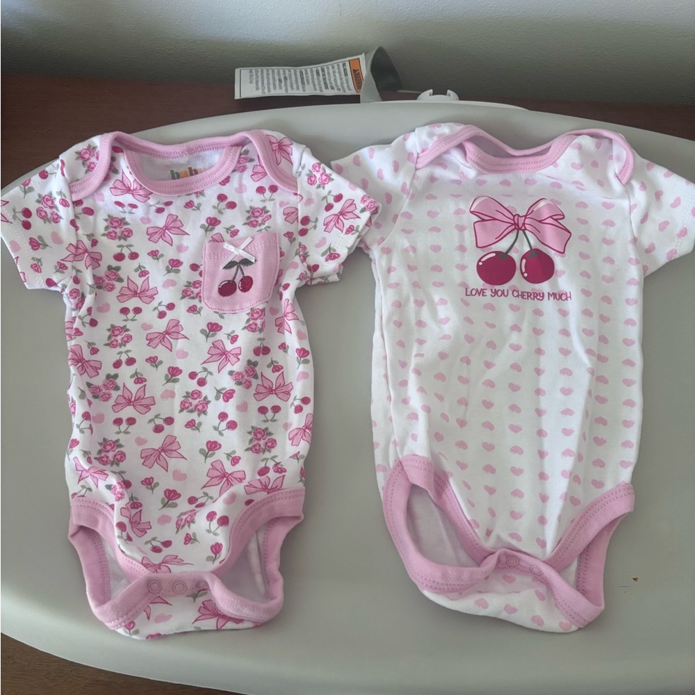 Baby Gear Pink Cherry Print Baby One-Piece Bodysuits - Set of 2